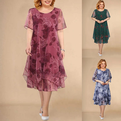 🌺 【L-5XL】Krótka sukienka midi w kwiaty z krótkim rękawem