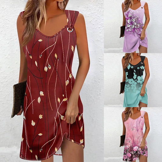 🔥👗 【S-3XL】2024 wiosna i lato nowa sukienka bez rękawów z dekoltem w szpic i metalowymi guzikami-3685138
