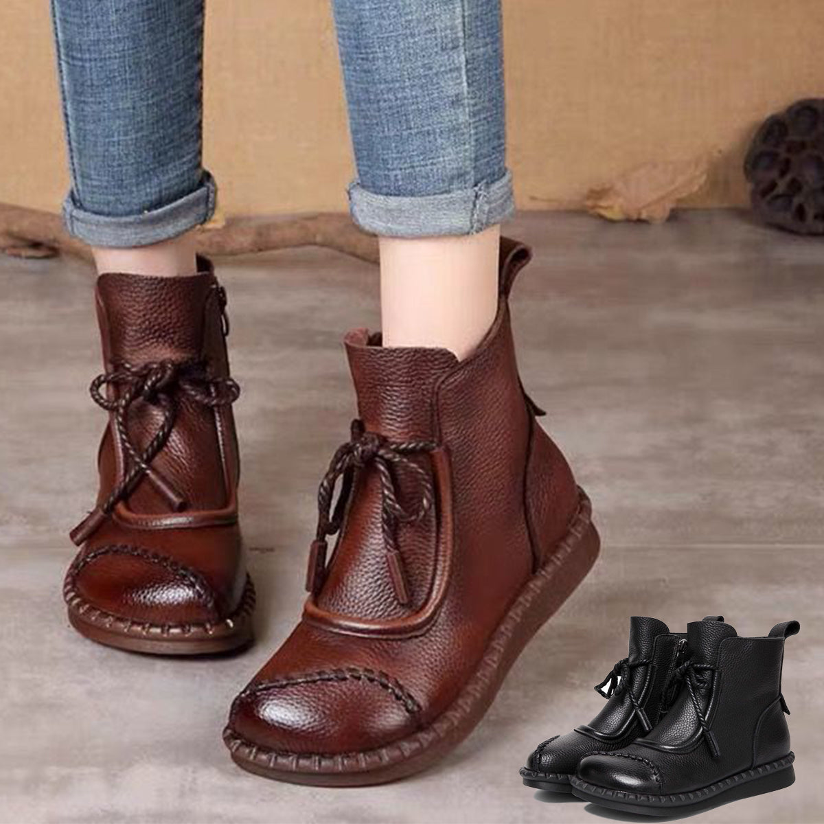 🌷Novinka 2025🎉【35-40】👢Klasické retro dámské boty s měkkou podrážkou a koženým bočním zipem.