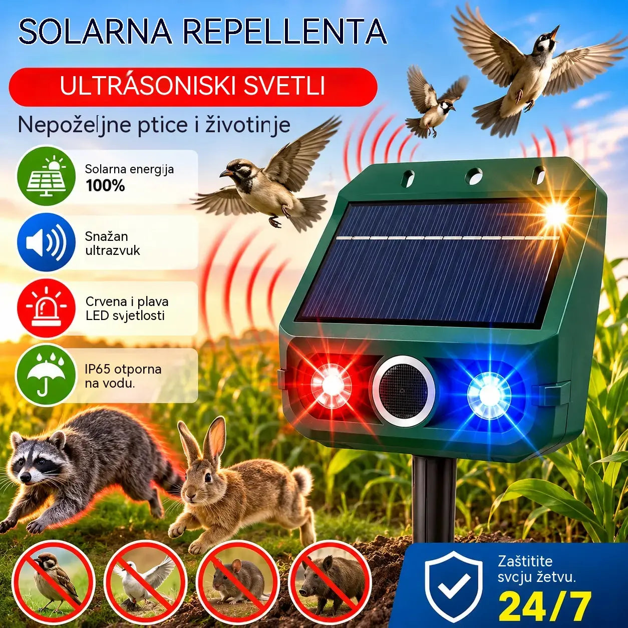 🔥Repelente solar ultrasónico para animales para exteriores: puede ahuyentar pájaros y animales.