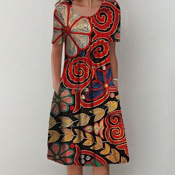 【S-5XL】🌺2024 Modna sukienka z nadrukiem i okrągłym dekoltem 3663940