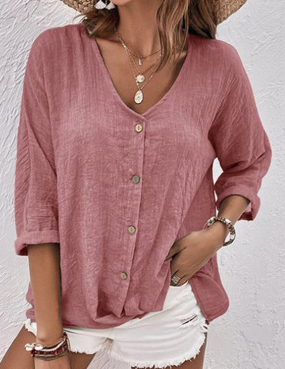 🔥 🌿【S-5XL】2025 wczesna wiosna nowa moda luźna swobodna damska koszula z dekoltem w serek3895081