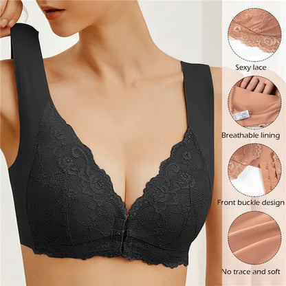 ✨【3 sztuk】Duży, seksowny biustonosz z zapięciem z przodu, bez stalowego kółka, piękna bielizna z tyłu