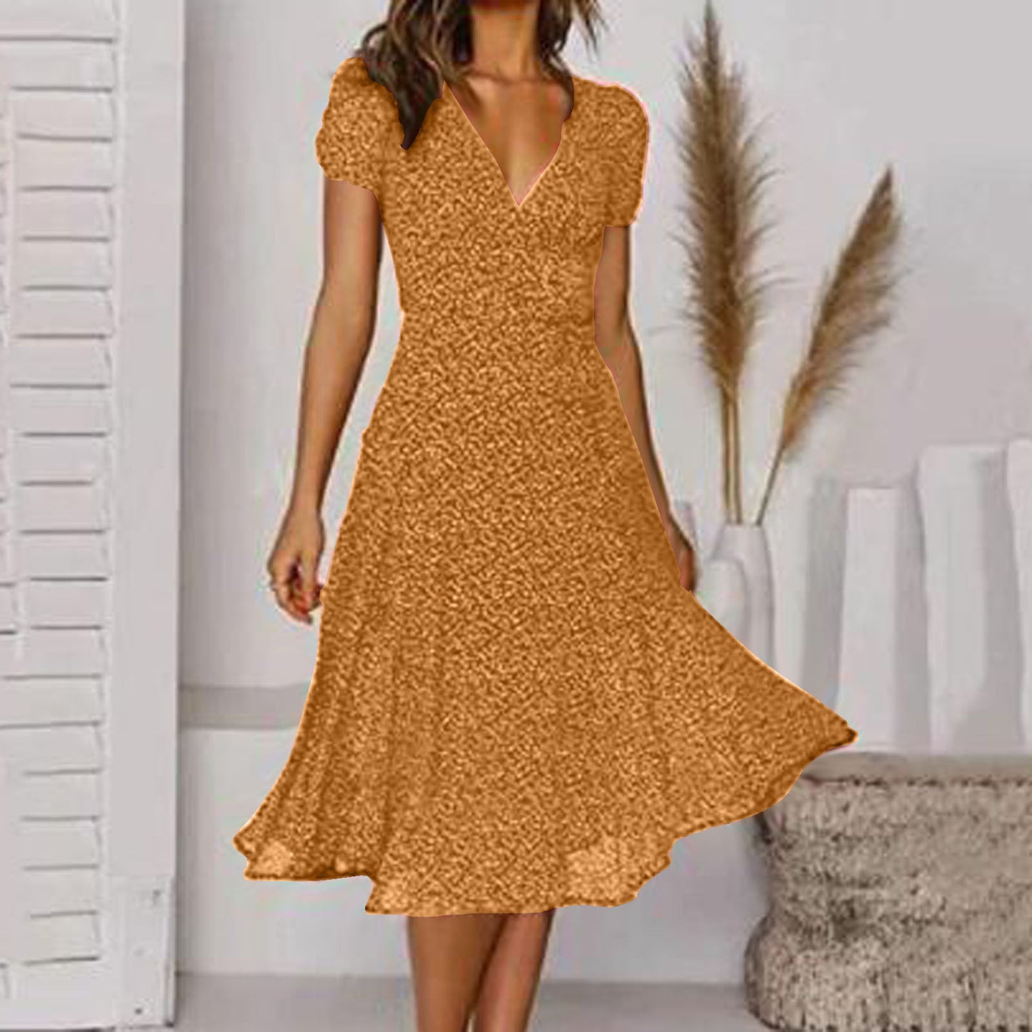 💖💃【50% zniżki 🔥】【S–3XL】Letnia damska sukienka w dużych rozmiarach z dekoltem w serek i krótkim rękawem, w kwiatowe kropki