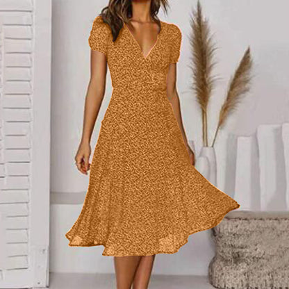 💖💃【50% zniżki 🔥】【S–3XL】Letnia damska sukienka w dużych rozmiarach z dekoltem w serek i krótkim rękawem, w kwiatowe kropki
