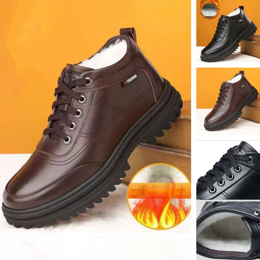 👞【39-44】 Skórzane buty z grubą podeszwą, ciepłe i wygodne, zimowe buty męskie z dodatkowym ociepleniem-3748936