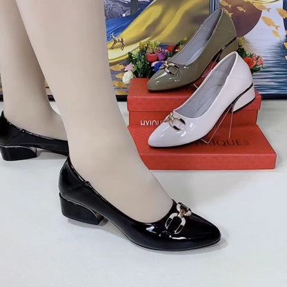 Letnia promocja💥👞2025 nowa kolekcja butów damskich✅Błyszcząca skóra✅Design z grubym obcasem✅Miękka podeszwa✅Szpiczaste skórzane buty