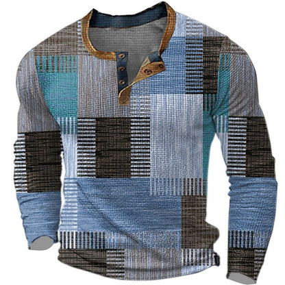 👔【S-4XL】Nova muška Henley košulja dugih rukava – moderna majica s 3D digitalnim printom