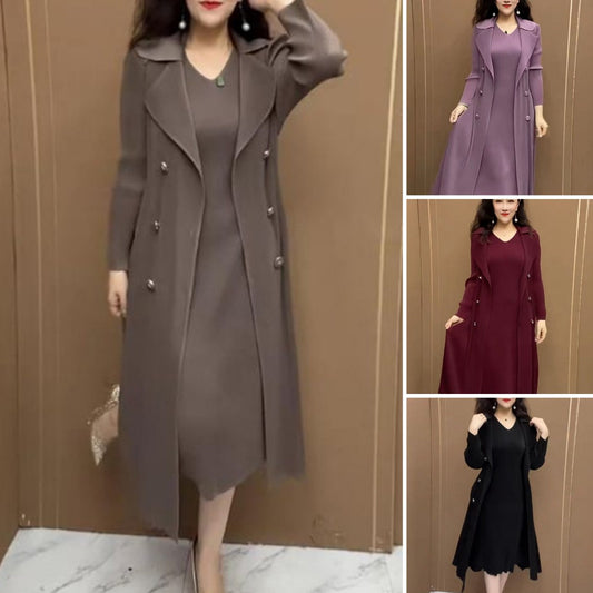 🍂【M-4XL】Jesienna, modna, rozciągliwa, dwuczęściowa sukienka wiatrówka 3747153