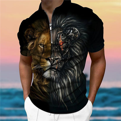 🔥【50% taniej na każdą sztukę】🔥【XXS-5XL】Męska koszulka polo z 3D nadrukiem wzoru lwa