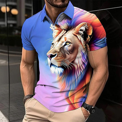 🔥【50% taniej na każdą sztukę】🔥【XXS-5XL】Męska koszulka polo z 3D nadrukiem wzoru lwa