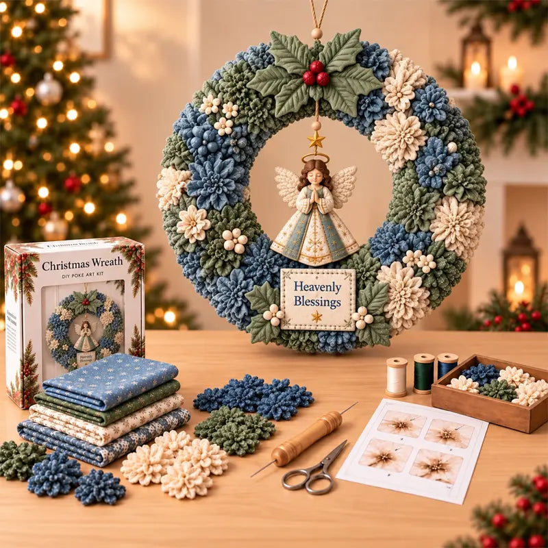 ⏰ ✨ Napravite božićni vijenac koji ćete s ponosom pokazati 🎄❤️ Komplet za izradu (3D tehnika umetanja tkanine) s uključenim podukama i vodičem.
