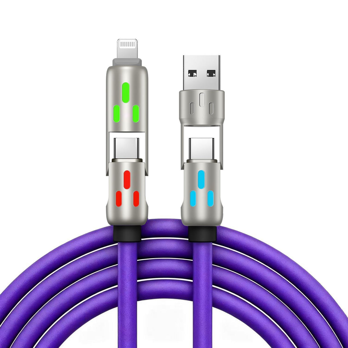 🔥 (duljine 2 metra) 4-u-1 PD 240W kabel – USB-C, Lightning i USB-A brzo punjenje, aluminij i silikon, sinkronizacija podataka ⚡📱