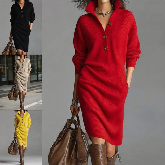 🔥【S-3XL】Nova pletena obleka z ovratnikom v evropskem in ameriškem slogu iz leta 2025.