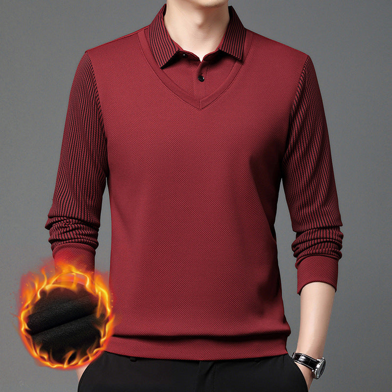 【⚡Obniżka 120 zł】【M-4XL】Dwukolorowa koszulka POLO z paskami i efektem fałszywej warstwy