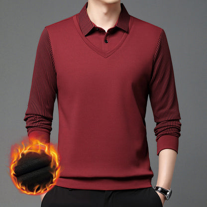 【⚡Obniżka 120 zł】【M-4XL】Dwukolorowa koszulka POLO z paskami i efektem fałszywej warstwy