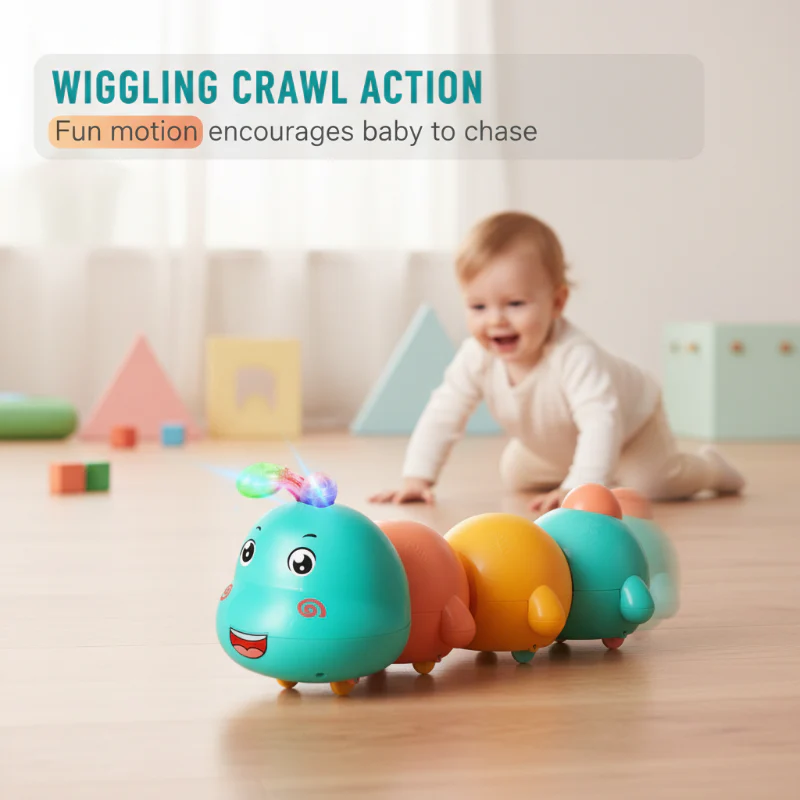 🐛Igračka za bebe u obliku gusjenice koja se kreće i emitira svjetlost.