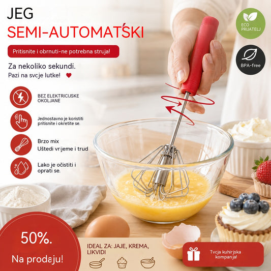 🥳Kupite 1, dobijte 1 gratis💞💪 50% popusta! Poluautomatska ručna pjenjača za jaja: pritisnite i zavrtite - nije potrebna struja. Pjenjača za jaja i vrhnje u sekundama. Nježno za vaša zapešća! ✨🧁