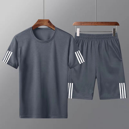 [Płatność przy odbiorze] Męski letni dwuczęściowy komplet sportowy: wygodny T-shirt z krótkim rękawem i szorty – idealny zarówno do noszenia na co dzień, jak i w domu.