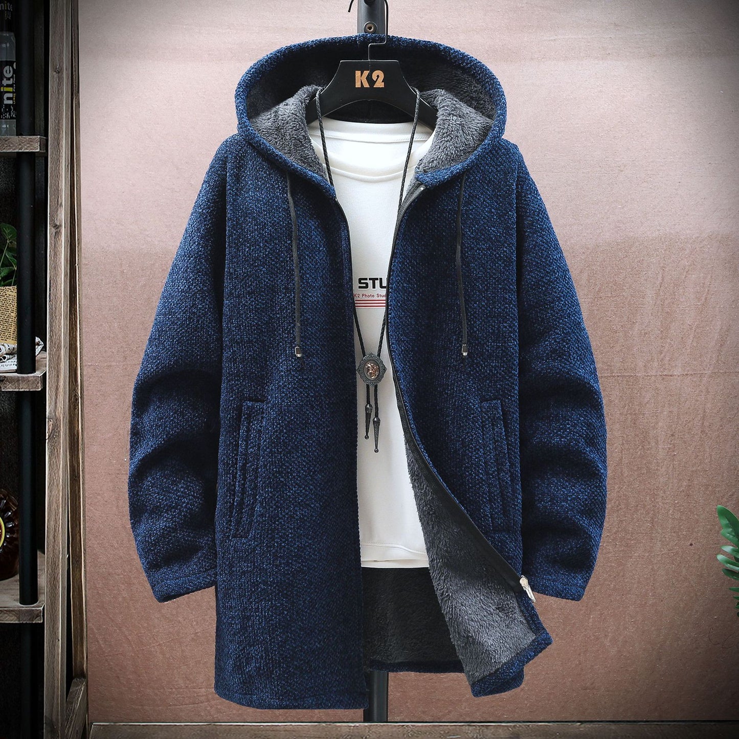 【M-5XL】Muški pleteni džemper s kapuljačom, srednje duljine