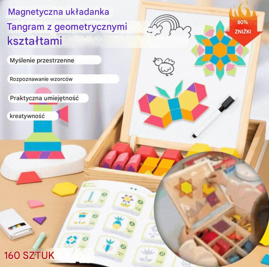 🔥【160 elementów】🧩Magnetyczna układanka tangram z geometrycznymi kształtami