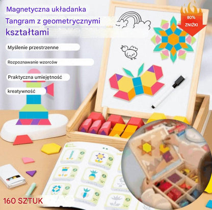 🔥【160 elementów】🧩Magnetyczna układanka tangram z geometrycznymi kształtami