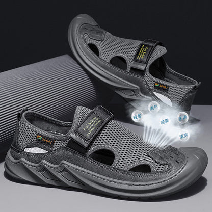 🍃Baotou męskie sandały 2024 letnie w nowym stylu z prawdziwej skóry, siateczkowa, oddychająca miękka podeszwa