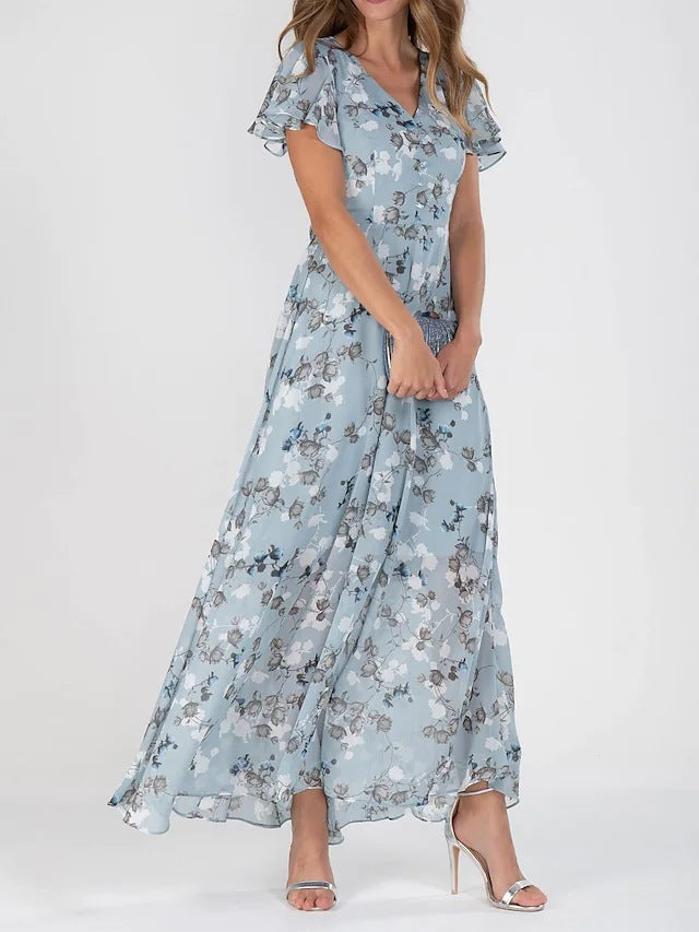 👗[S-3XL] Nowa letnia sukienka z mlecznego jedwabiu, falbany w kształcie litery V, modna i podkreślająca talię