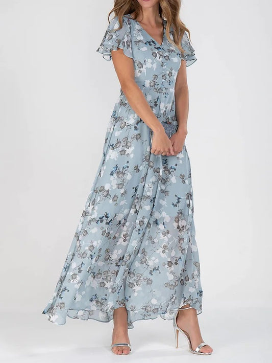 👗[S-3XL] Nowa letnia sukienka z mlecznego jedwabiu, falbany w kształcie litery V, modna i podkreślająca talię