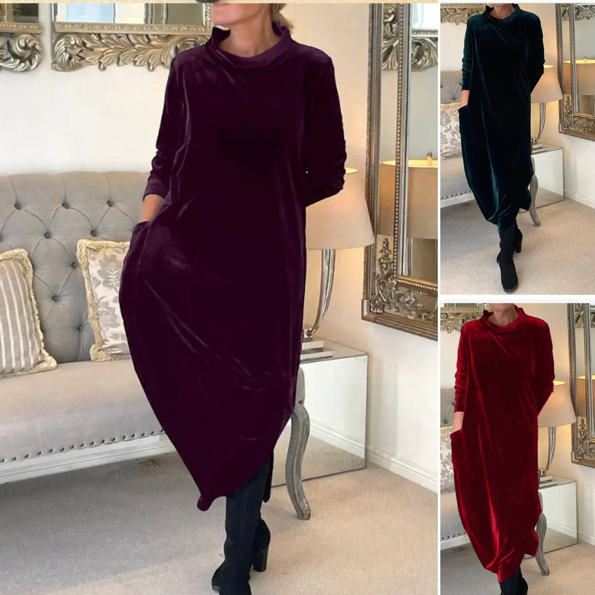 🌈🍃【S-5XL】2025 Jesień/Zima Nowa Wysokiej Jakości Aksamitna Elegancka Sukienka Retro