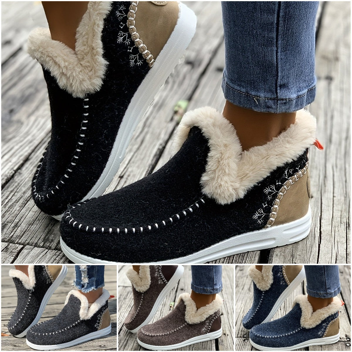 【36-43】2024 Nowe krótkie buty damskie z podszewką z pluszu 3767925