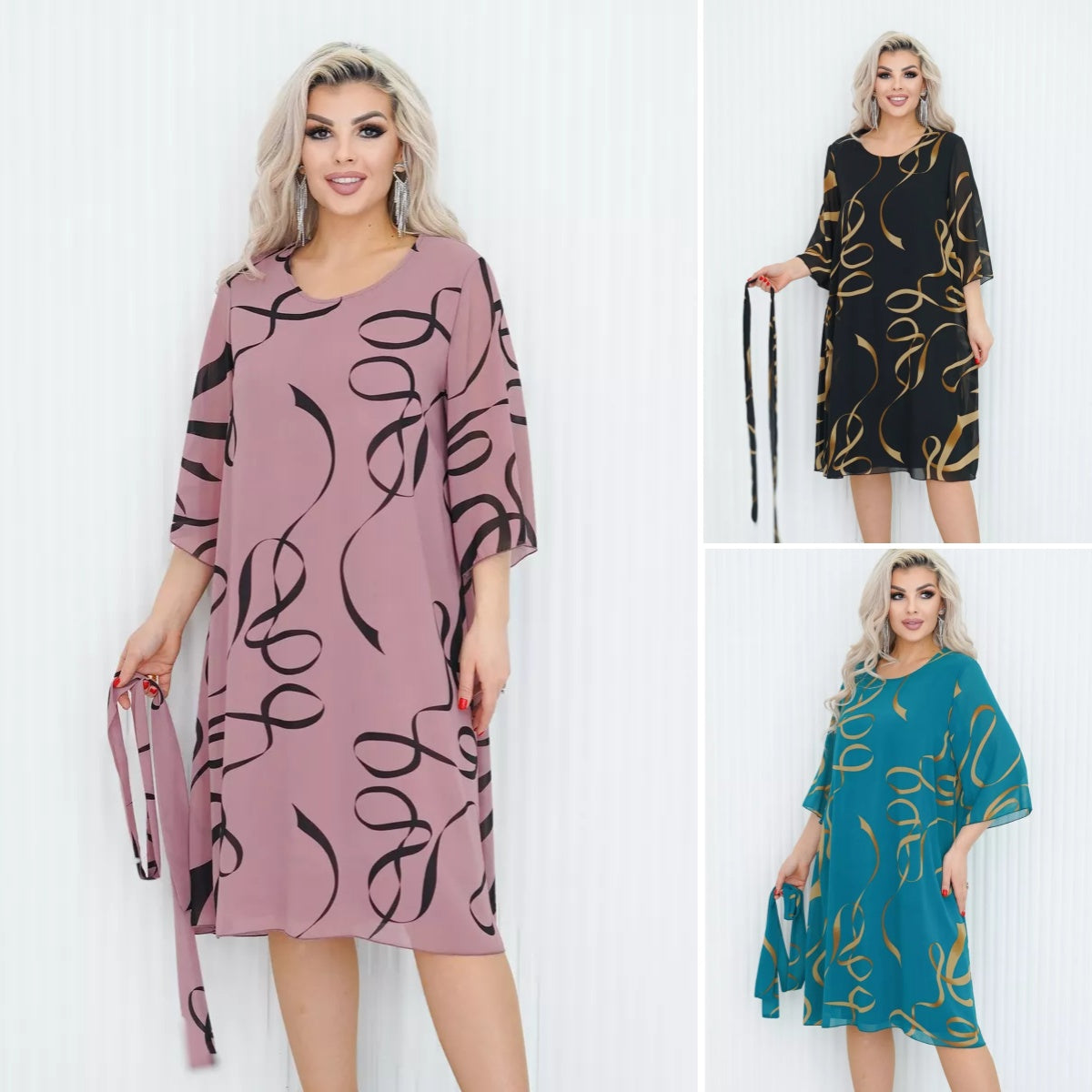 🔥Wyprzedaż – okazja specjalna💕【S-3XL】Elegancka sukienka z siateczki z marszczonymi rękawami
