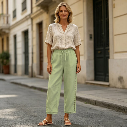 👖❤️【S-2XL】Nove ženske ljetne hlače ravnog kroja s vezicama, izdubljenim patchworkom i kratkim hlačama iz 2026.