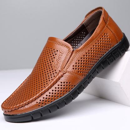 Każda para z 50% zniżką! 【38-45】Męskie buty casualowe, skóra naturalna, miękka podeszwa, z perforowanymi detalami