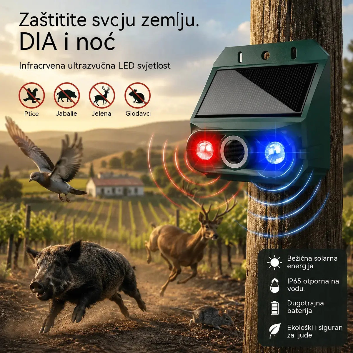 🔥Repelente solar ultrasónico para animales para exteriores: puede ahuyentar pájaros y animales.