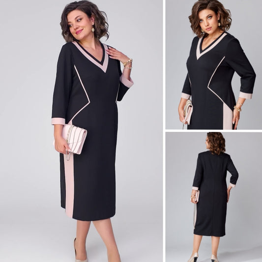 【S-5XL】Jesienno-zimowa elegancka sukienka z dekoltem w serek, wąski krój, wygodna i ciepła 3858782