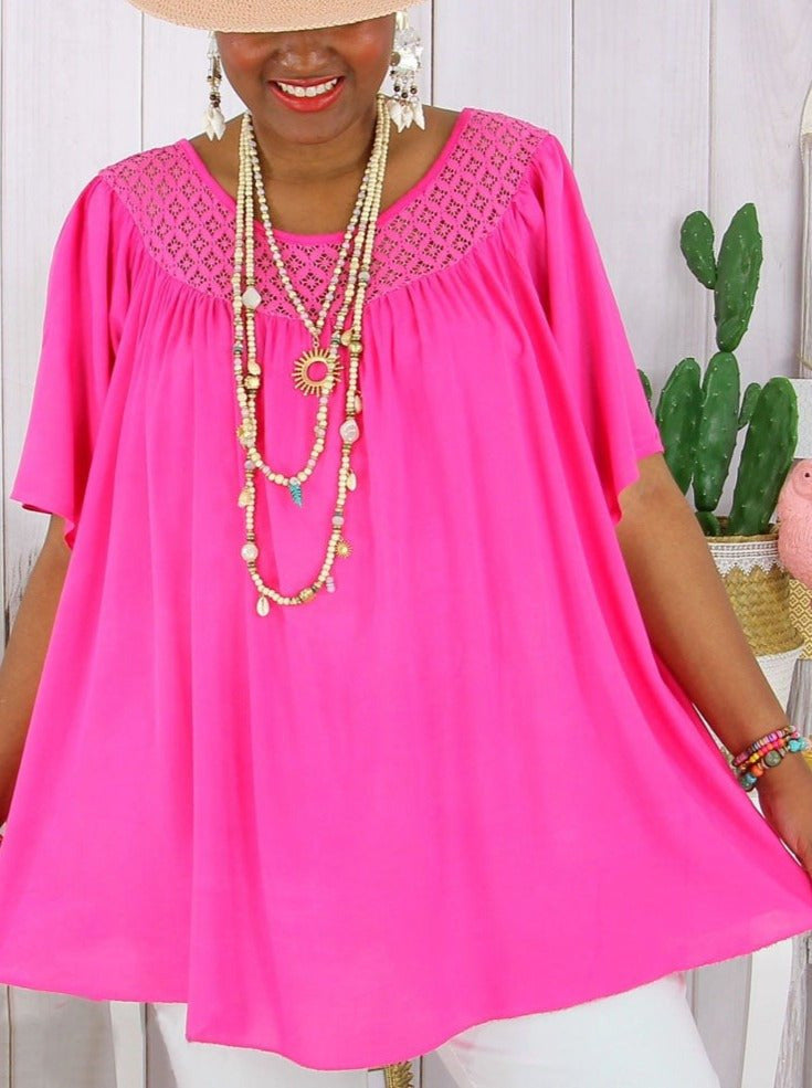 【XL-8XL】 Nowe, letnie, luźne, koronkowe ubrania damskie w jednolitym kolorze w dużych rozmiarach 3691795