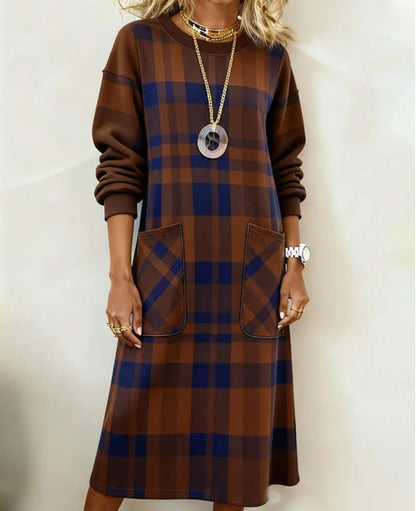 【S-3XL】Sukienka damska w kratę z długim rękawem na jesień i zimę