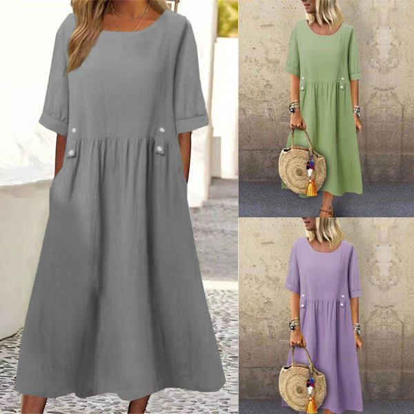 【🏆Gorąca wyprzedaż】👗Prosta i wykwintna sukienka w jednolitym kolorze-3685768