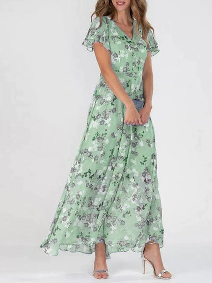 👗[S-3XL] Nowa letnia sukienka z mlecznego jedwabiu, falbany w kształcie litery V, modna i podkreślająca talię