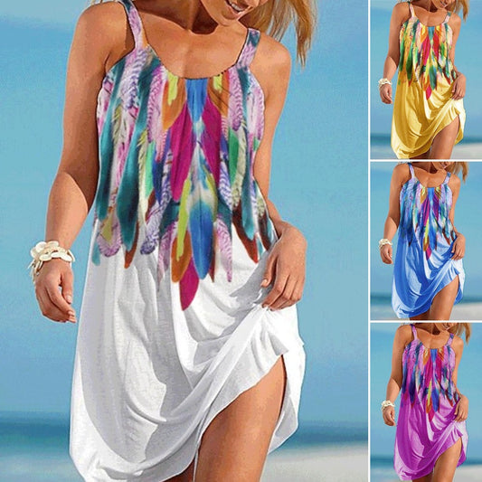 👗👒【S-5XL】Nowy styl damskiej letniej, drukowanej, plażowej sukienki na szelkach