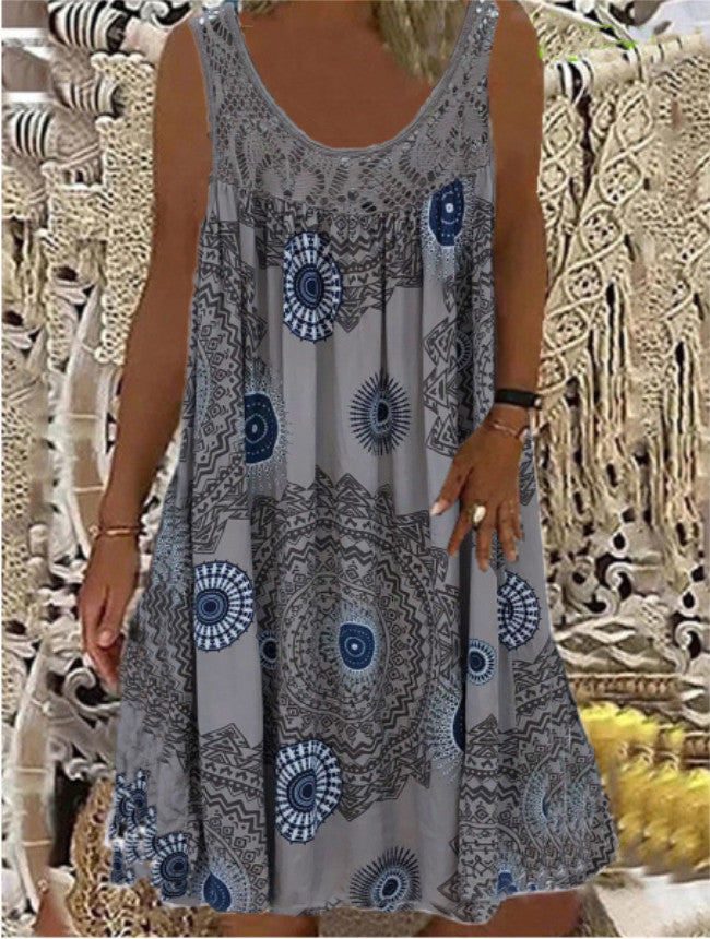 👗【Kup 1, a 1 otrzymasz gratis】【S-5XL】Damska letnia sukienka z nadrukiem bez rękawów i szyi