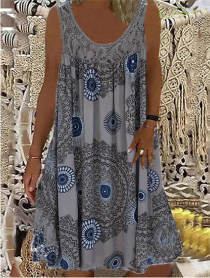 👗【Kup 1, a 1 otrzymasz gratis】【S-5XL】Damska letnia sukienka z nadrukiem bez rękawów i szyi