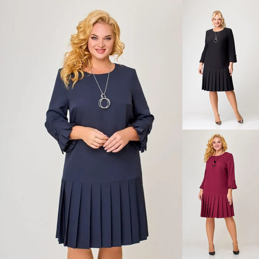 ✨🌈【S-5XL】👗 2025 zimowa nowa wysokiej jakości elegancka sukienka w jednolitym kolorze 3861581