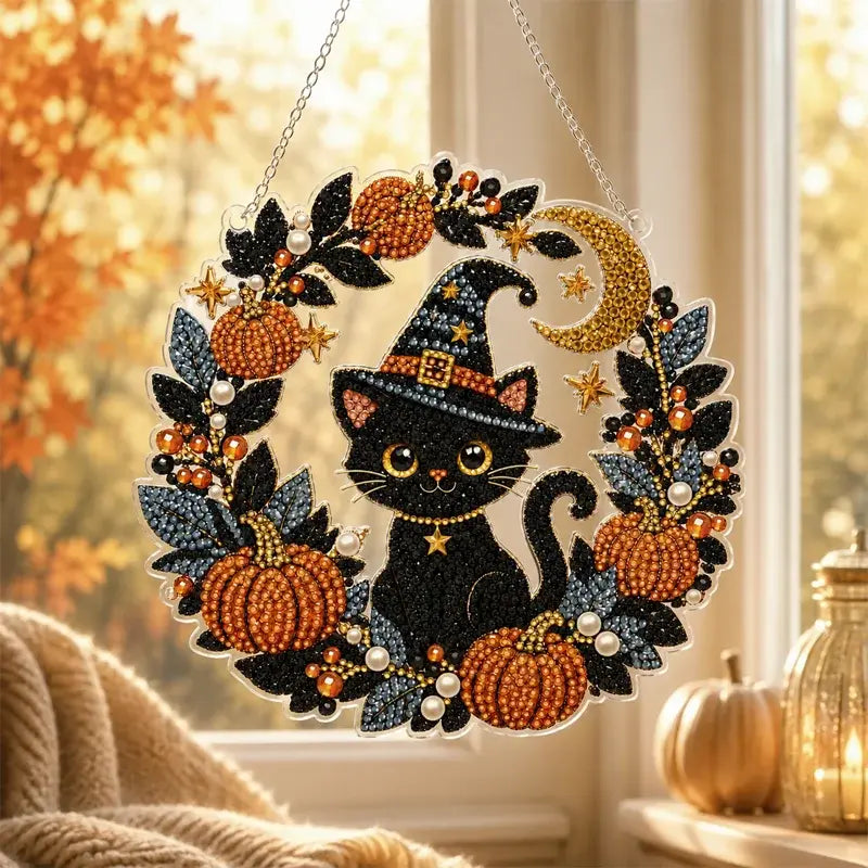 🎃🍂Dekoracija prozora za Noć vještica DIY dijamantna slika, 4 vesela uzorka, veličina 25×25 cm