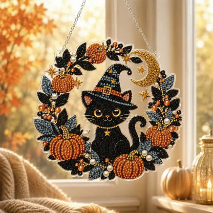 🎃🍂Dekoracija prozora za Noć vještica DIY dijamantna slika, 4 vesela uzorka, veličina 25×25 cm
