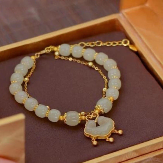 💎🌼✨【Kup jeden, drugi gratis】Nowa bransoletka z 14K złota i naturalnego jadeitu Hetian w kształcie zamka pokoju3920931