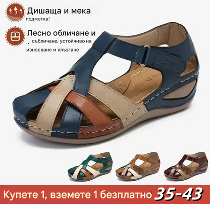 💥Нова промоция【35-43 номер】Дамски летни сандали, изработени от мека кожа, с дебела подметка и прорязани велкро каишки