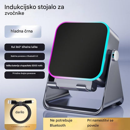 🔥📢 50 % POPUST! Bluetooth zvočnik 5 v 1 z brezžičnim polnjenjem in nastavljivim držalom za telefon 🎶⚡