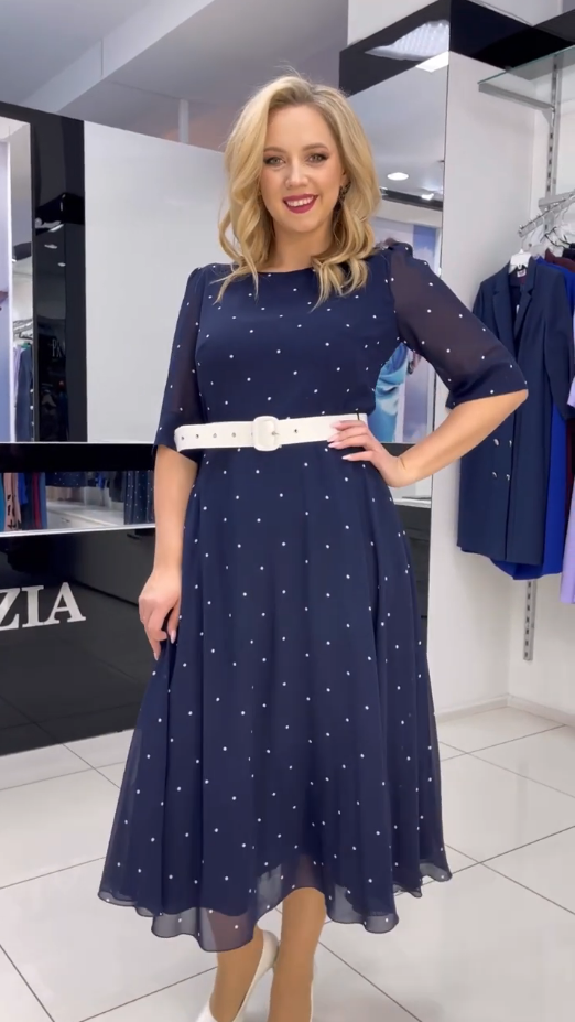 【50% zniżki】【Rozmiary 5XL】❤️2026 Nowa elegancka wiosenna sukienka w groszki z pasem podkreślającym talię